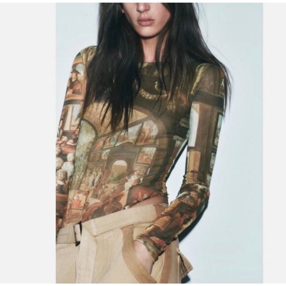 Zara Studio Of Apelles Willem Van Haecht Bodysuit Mesh Top Bloggers Favorite - Picture 2 of 11